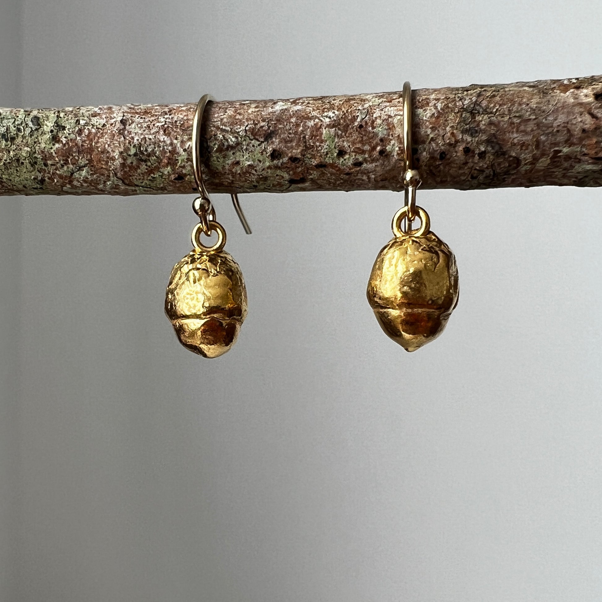 Handmade gold baby acorn earrings - Iris & Lolli