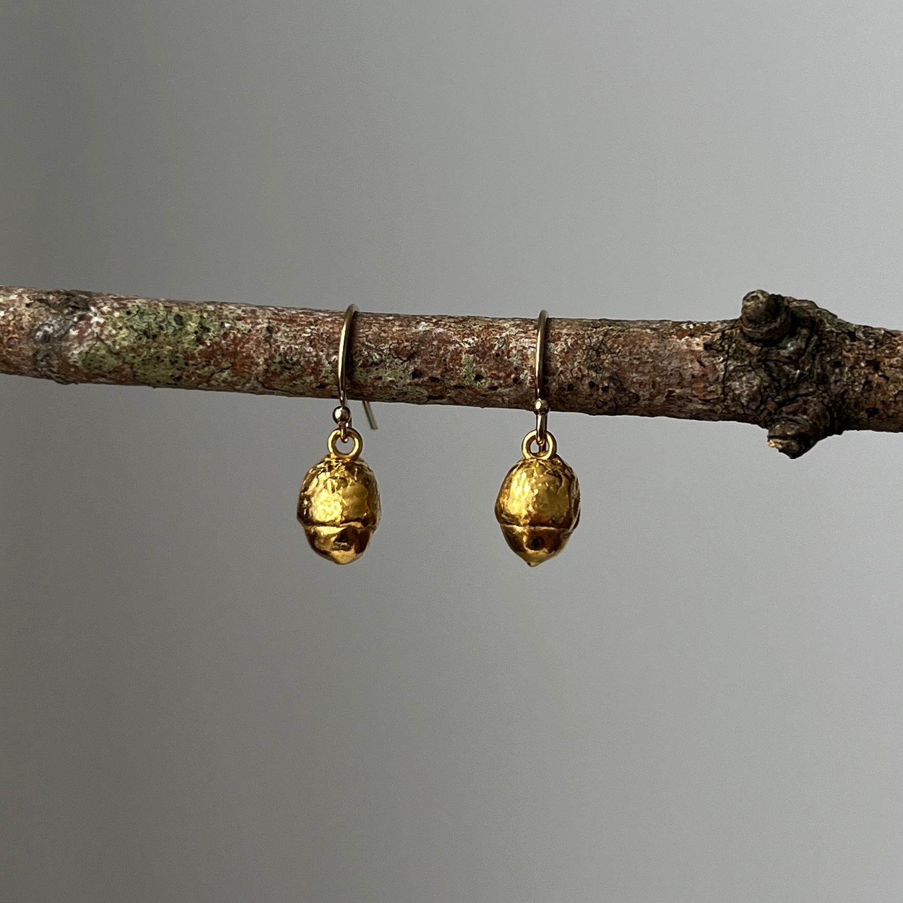 Handmade gold baby acorn earrings - Iris & Lolli