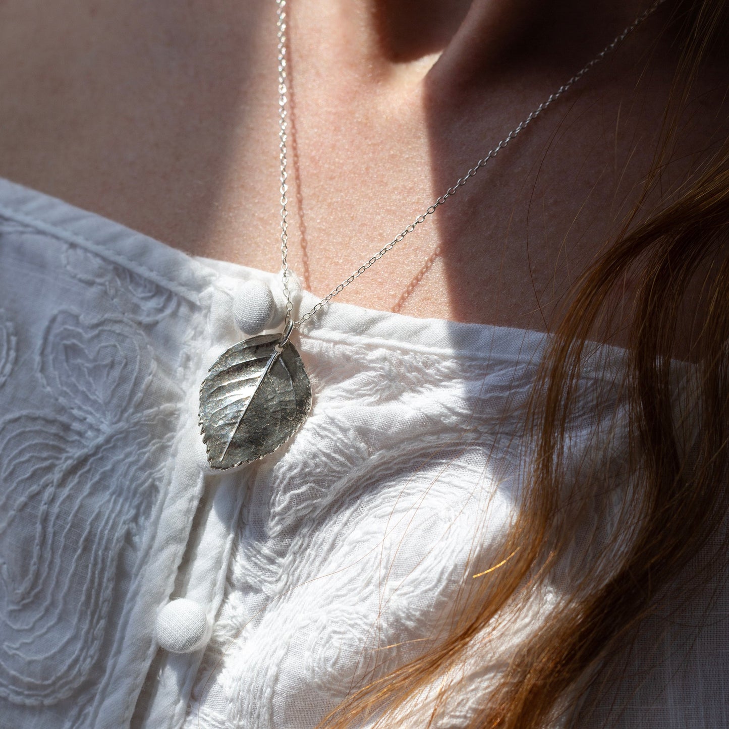 Handmade silver rose leaf necklace - Iris & Lolli