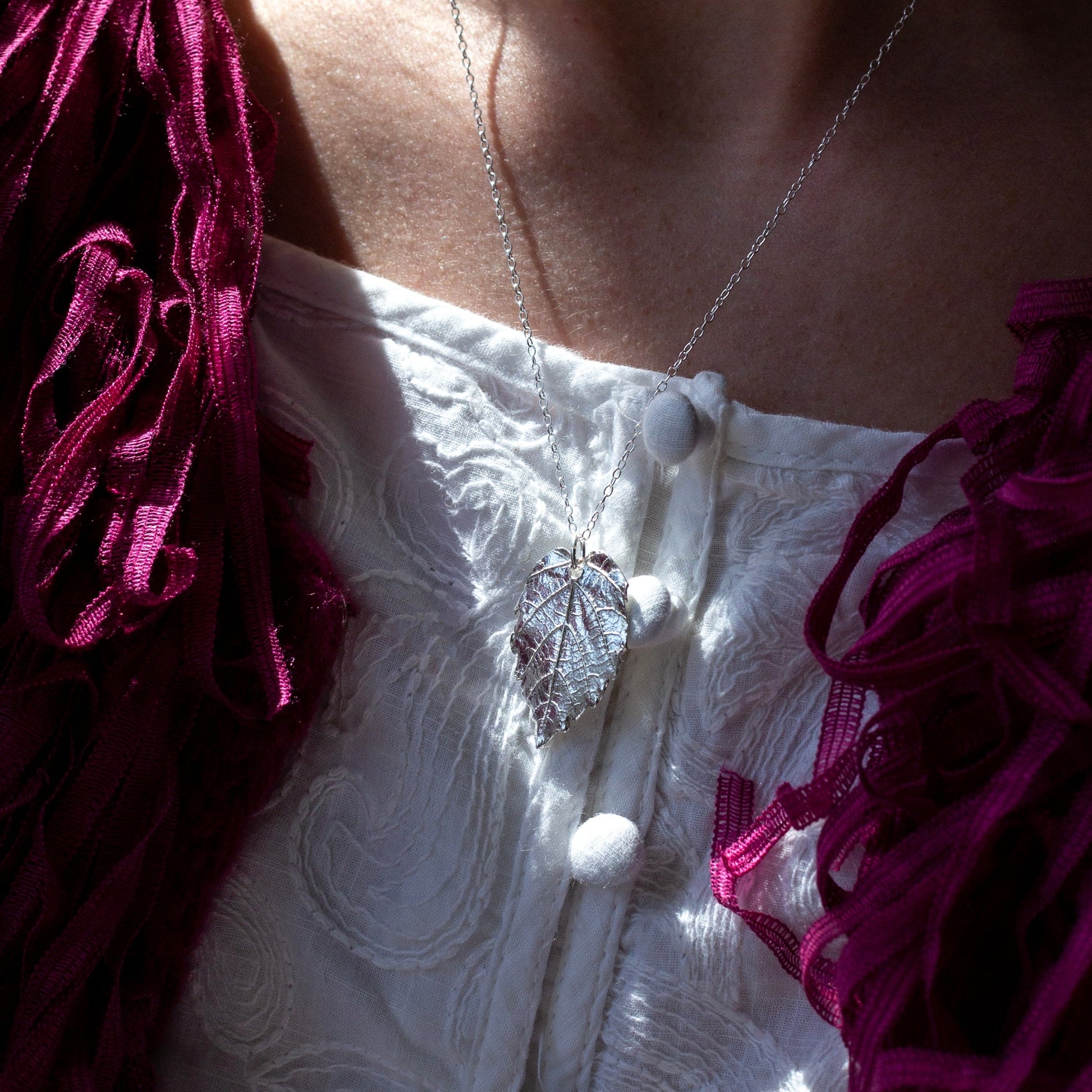 Handmade silver hazel leaf necklace - Iris & Lolli