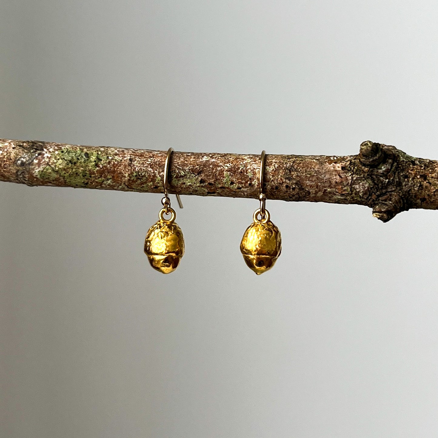 Handmade gold baby acorn earrings - Iris & Lolli