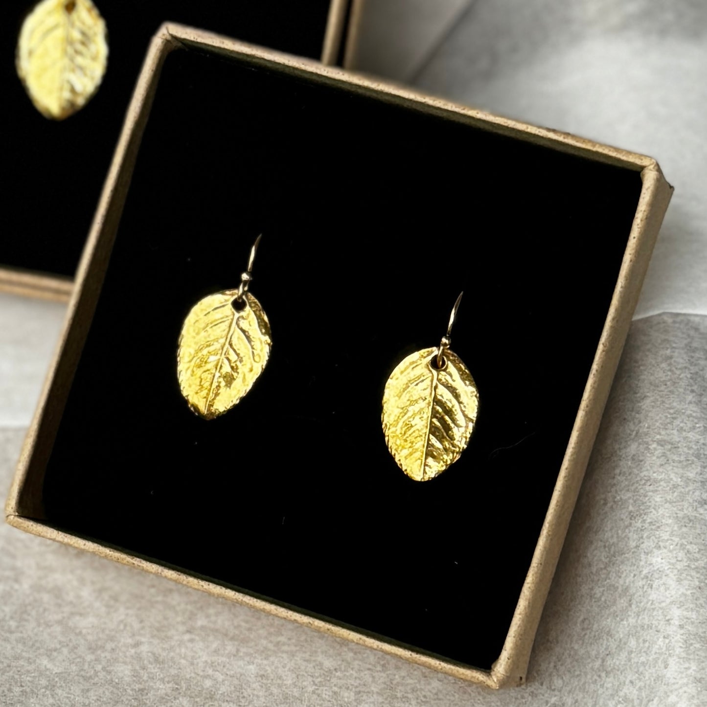 Gold Baby Rose Leaf Earrings