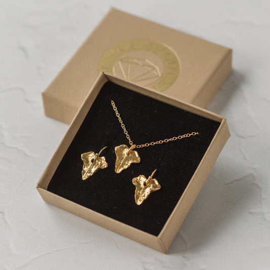 Gold Baby Ivy Leaf Earrings & Necklace Set