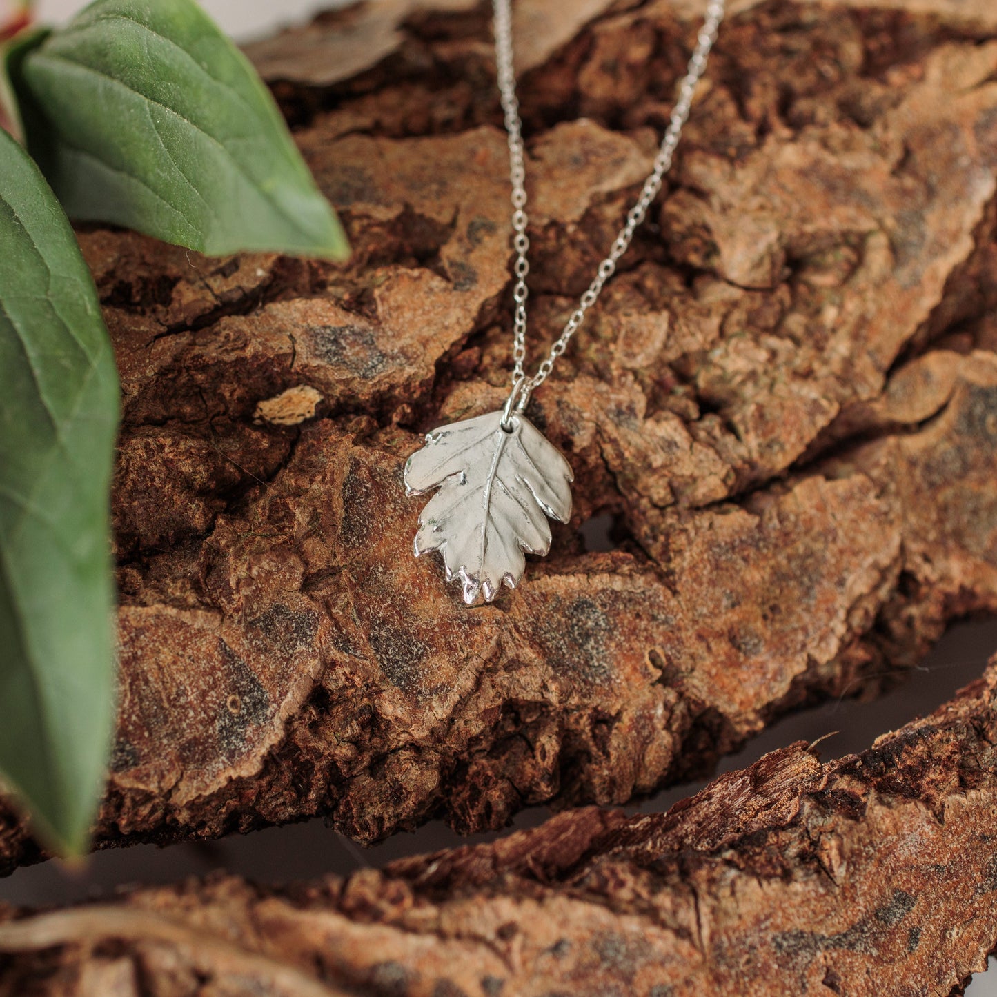 Silver Hawthorn Leaf Necklace