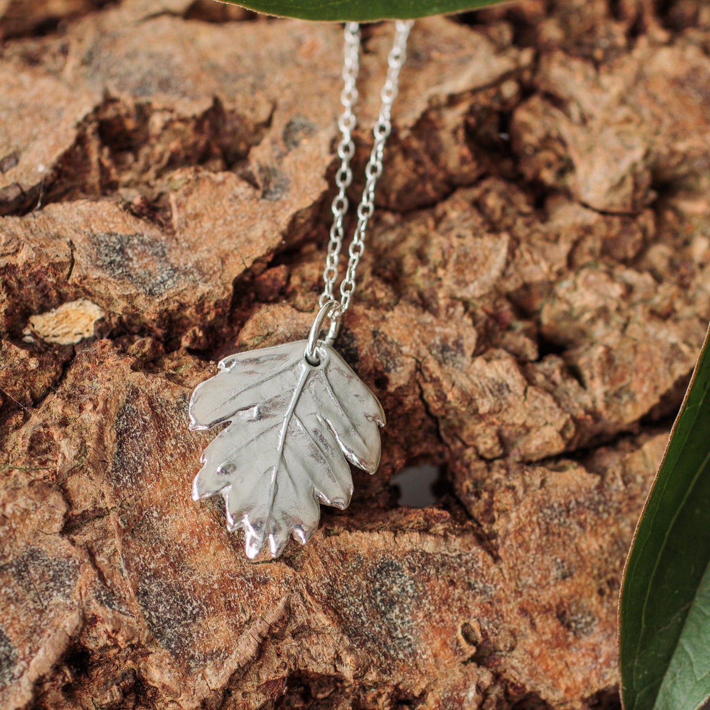 Silver Hawthorn Leaf Necklace