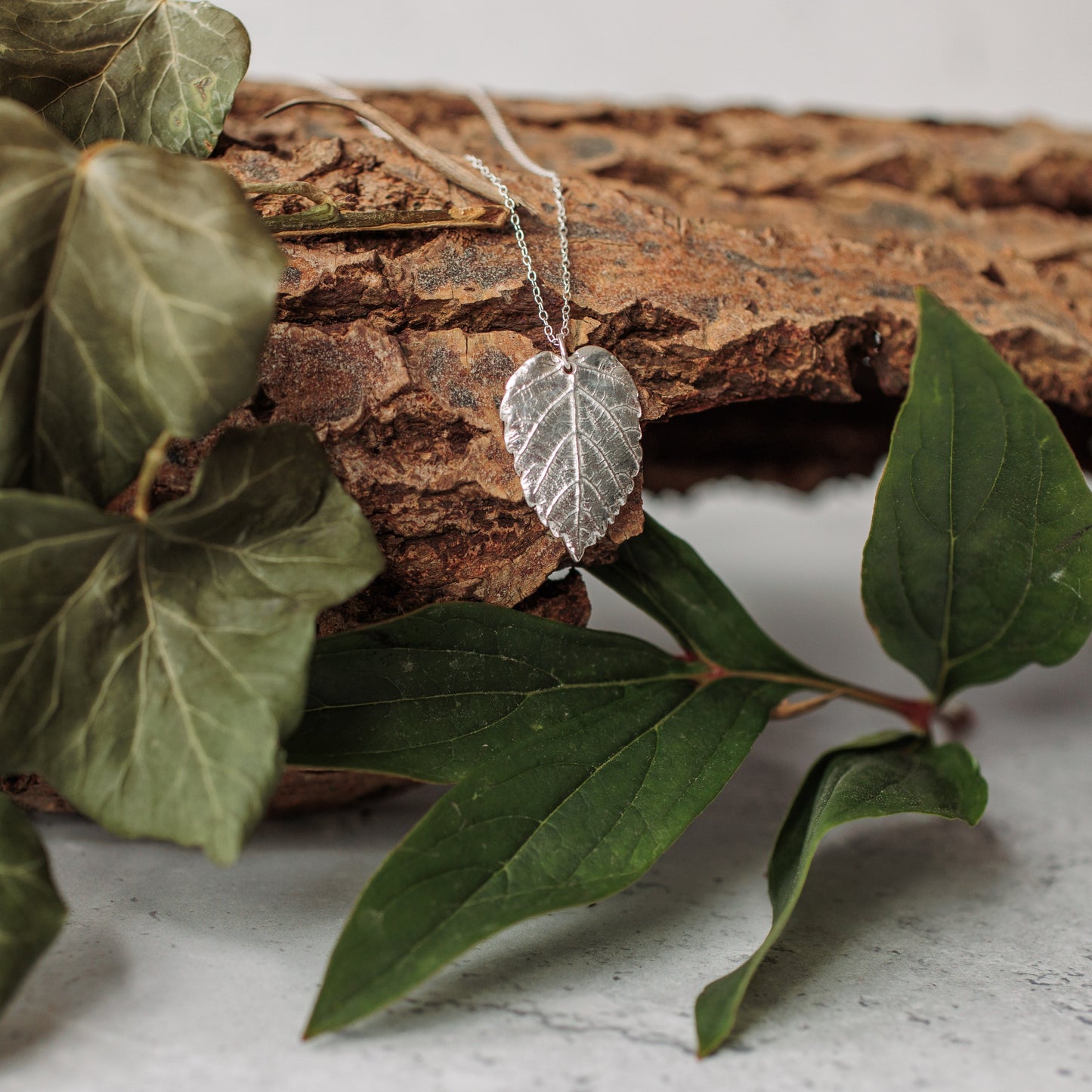 Handmade silver hazel leaf necklace - Iris & Lolli