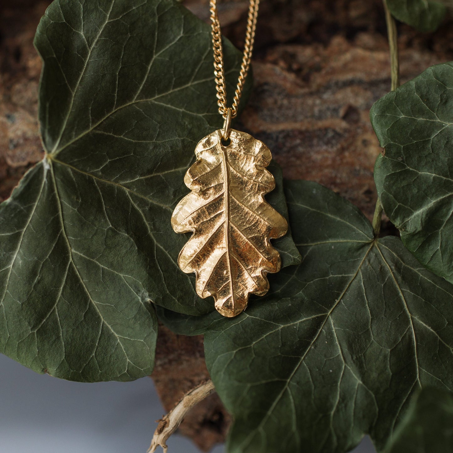 Handmade gold oak leaf necklace - Iris & Lolli