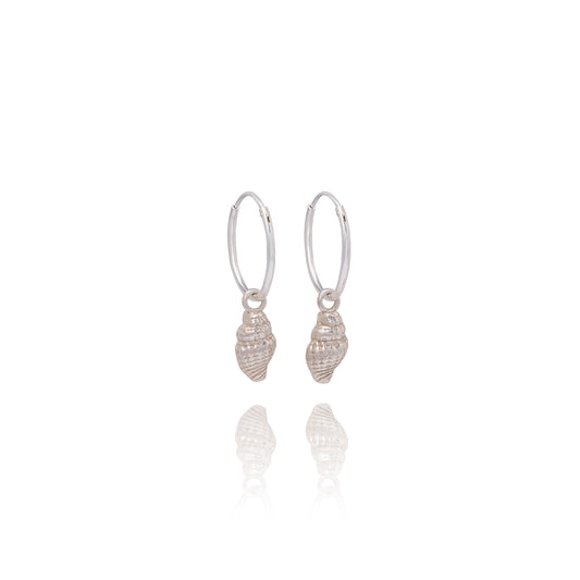 Handmade silver dainty whelk shell earrings