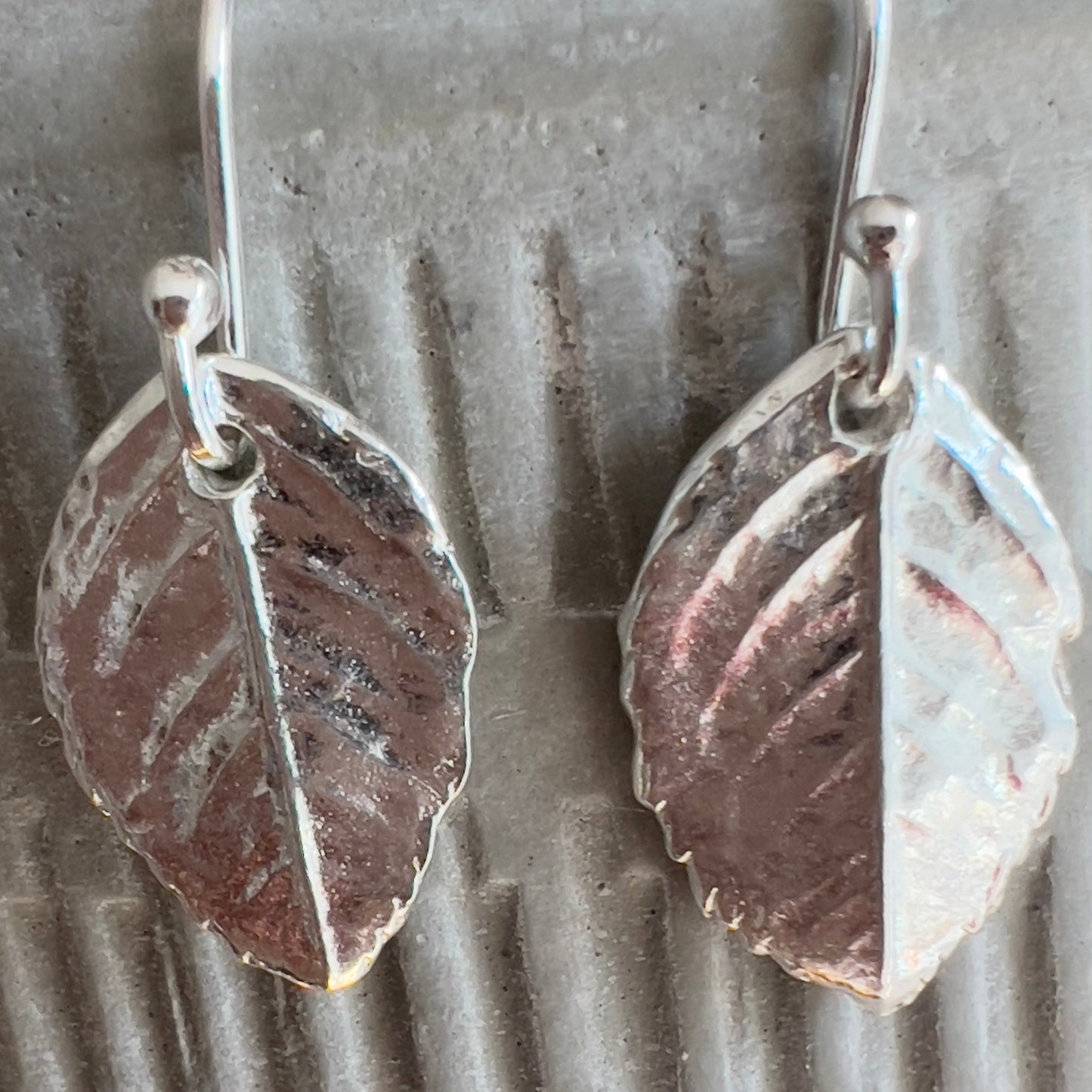 Handmade silver rose leaf earrings