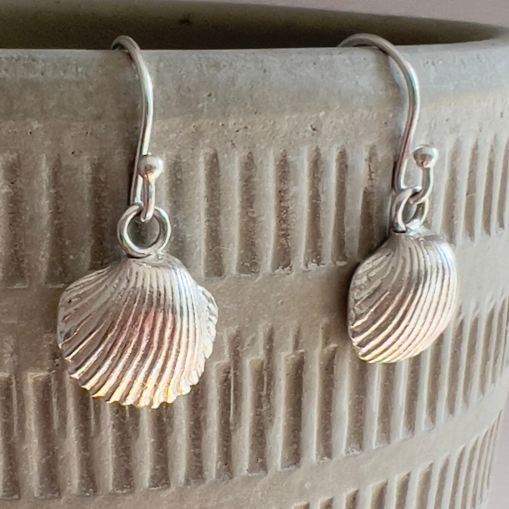 Handmade silver cockle shell earring