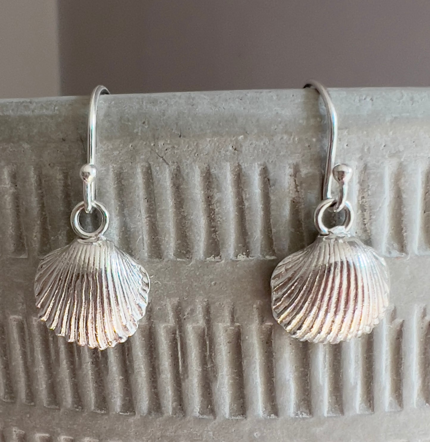 Handmade silver cockle shell earring