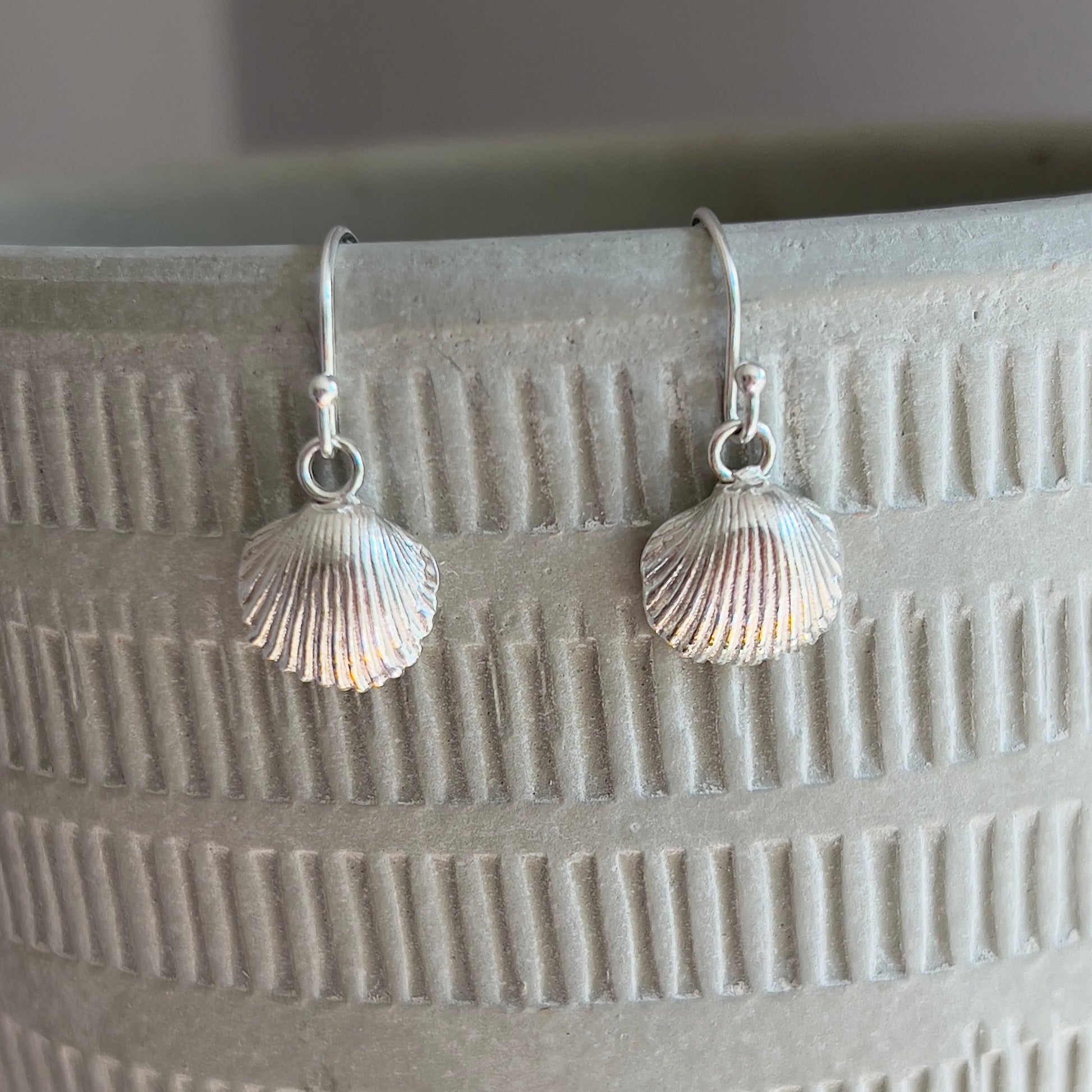 Handmade silver cockle shell earring