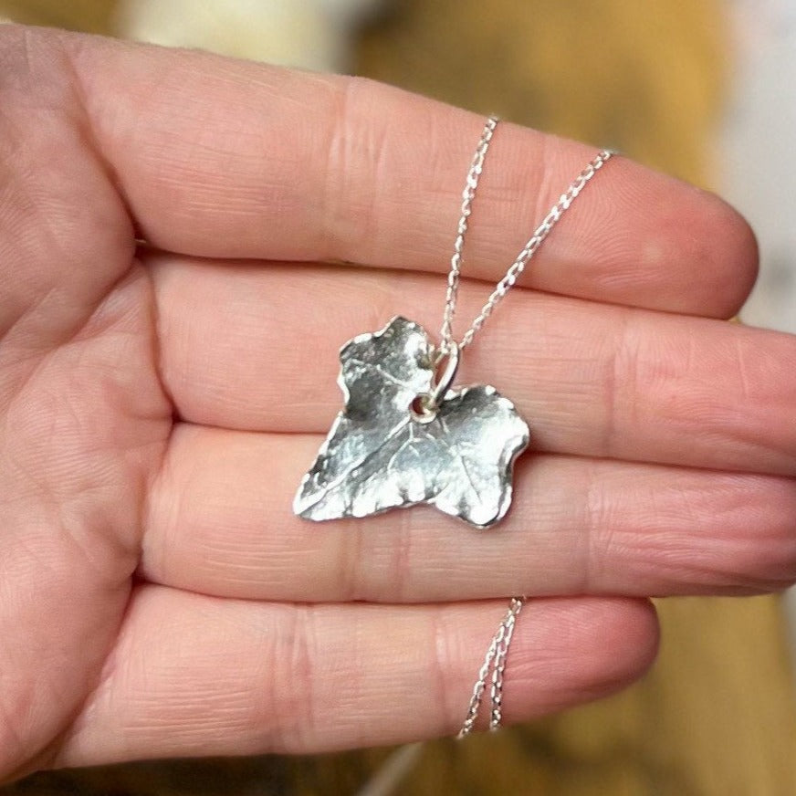 Handmade Large Silver Ivy Leaf Necklace - Iris & Lolli